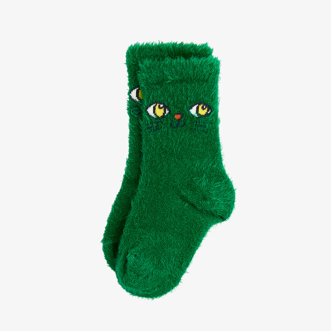 Mini Rodini Cat Face Fluffy Socks Green