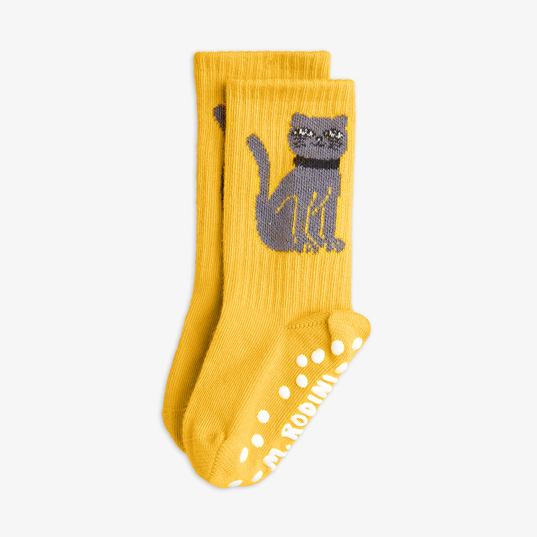 Mini Rodini Cat Anti Slip Socks  Yellow