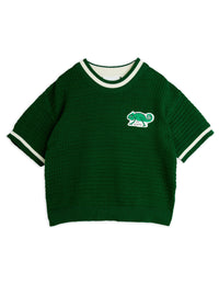 Mini Rodini Lizard Patch Crochet Knit Short Sleeve Tee Green