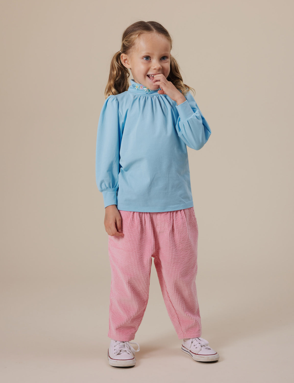 Goldie and Ace SOPHIA EMBROIDERED PUFF SLEEVE SKIVVY SKY BLUE