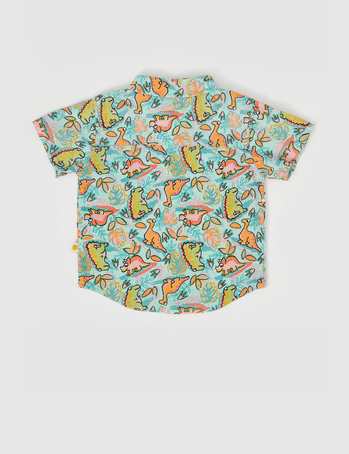 Goldie and Ace HOLIDAY LINEN SHIRT DINO JUNGLE SEA FOAM