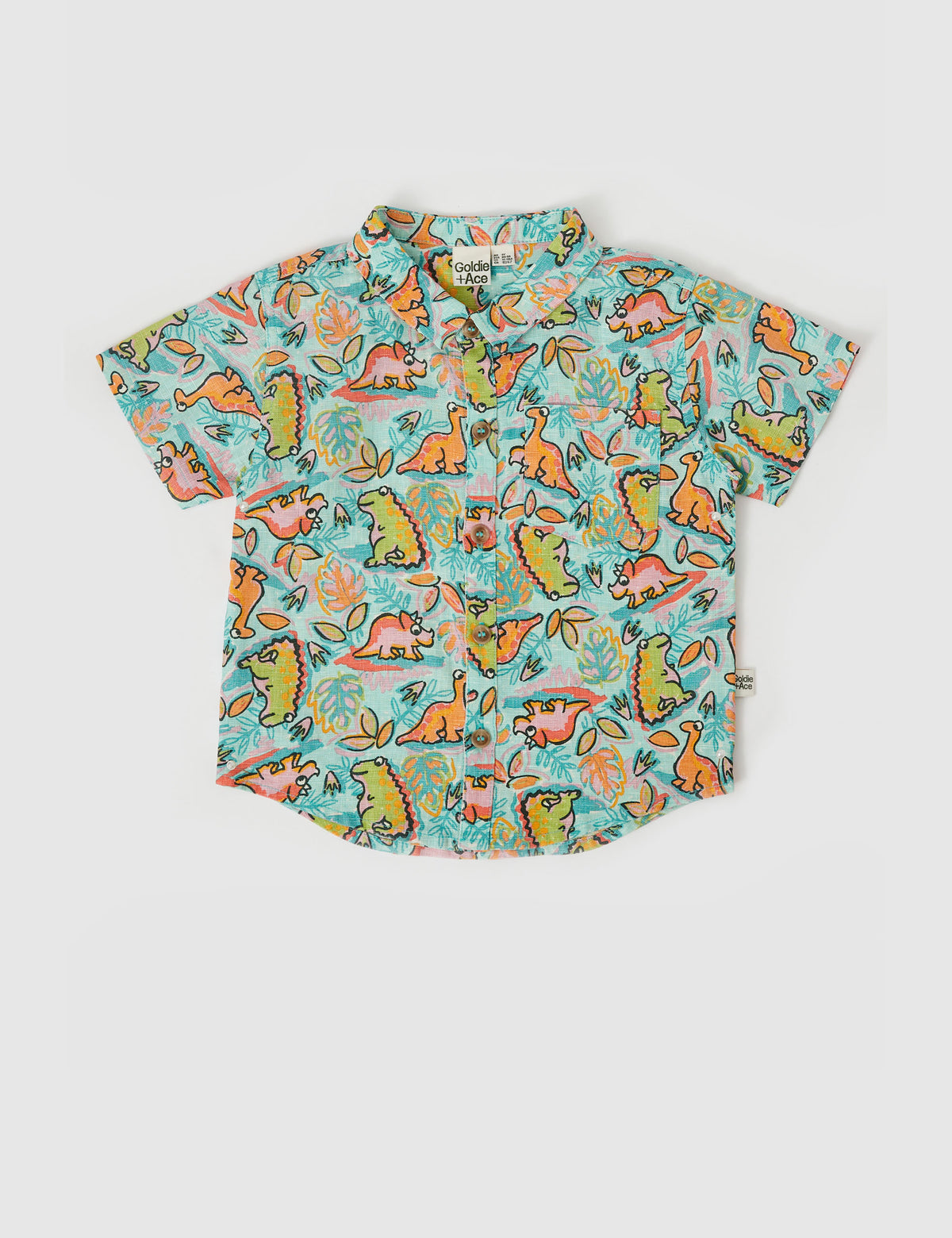 Goldie and Ace HOLIDAY LINEN SHIRT DINO JUNGLE SEA FOAM