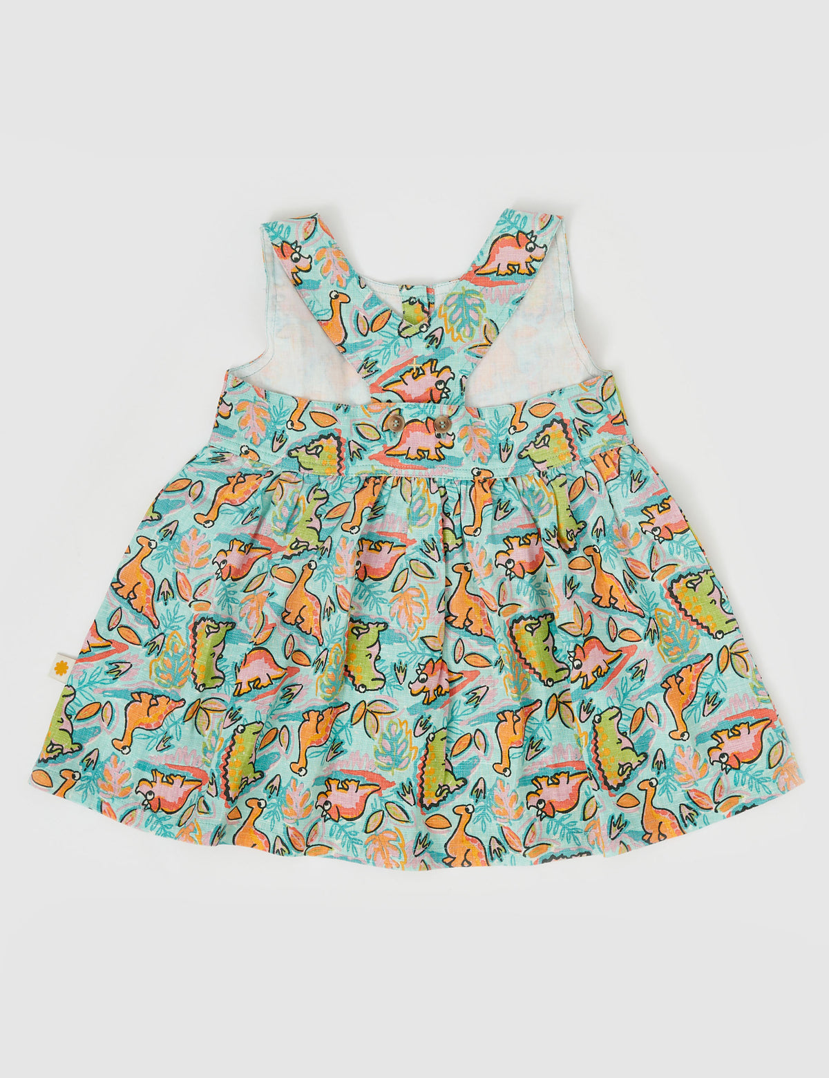 Goldie and Ace WENDY Y-BACK LINEN DRESS DINO JUNGLE SEA FOAM