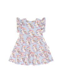 Huxbaby Rainbow Unicorn Tier Dress Ice Water