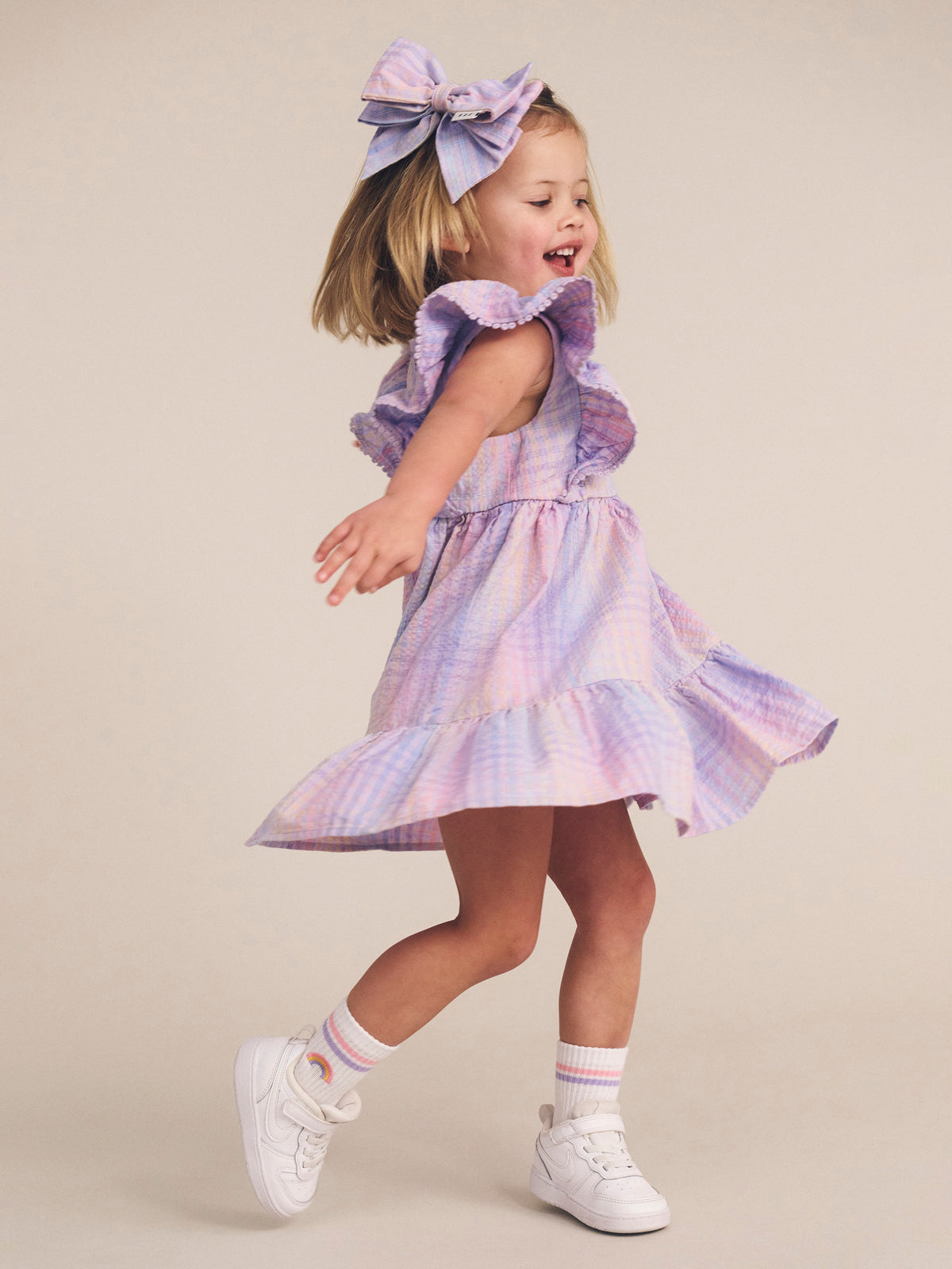 Huxbaby RAINBOW CHECK FRILL DRESS