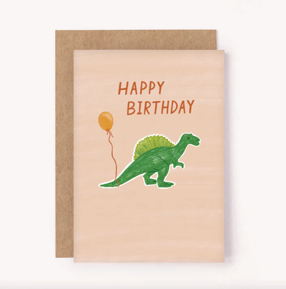 Lauren Sissons Studio Dinosaur Balloon - Birthday Card