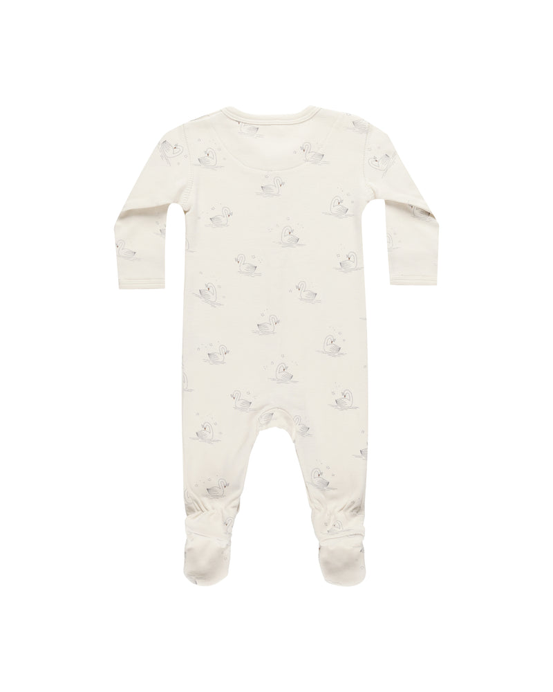 Quincy Mae FULL SNAP FOOTIE SWANS-IVORY-SWANS