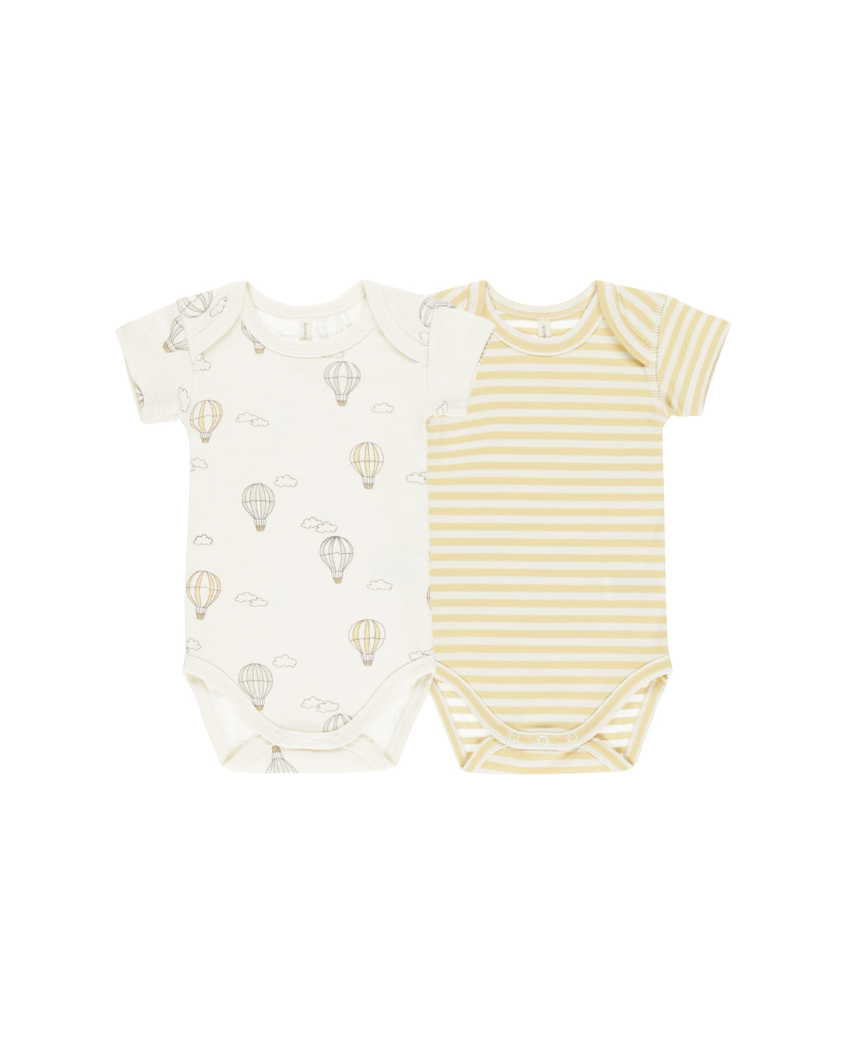 Quincy Mae Short Sleeve Bodysuit, 2 Pack - Hot Air Balloons, Yellow Stripe