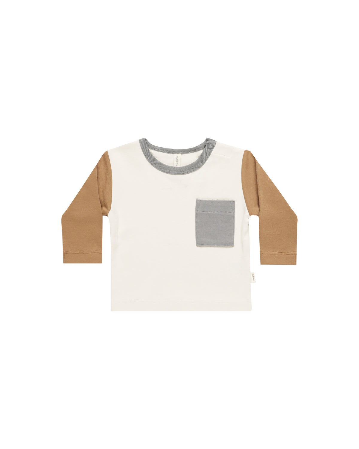 Quincy Mae LONG SLEEVE POCKET TEE || COLOR BLOCK - IVORY