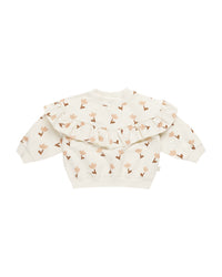 Quincy Mae RUFFLE FLEECE SWEATSHIRT TULIPS-IVORY