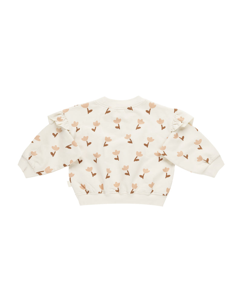 Quincy Mae RUFFLE FLEECE SWEATSHIRT TULIPS-IVORY