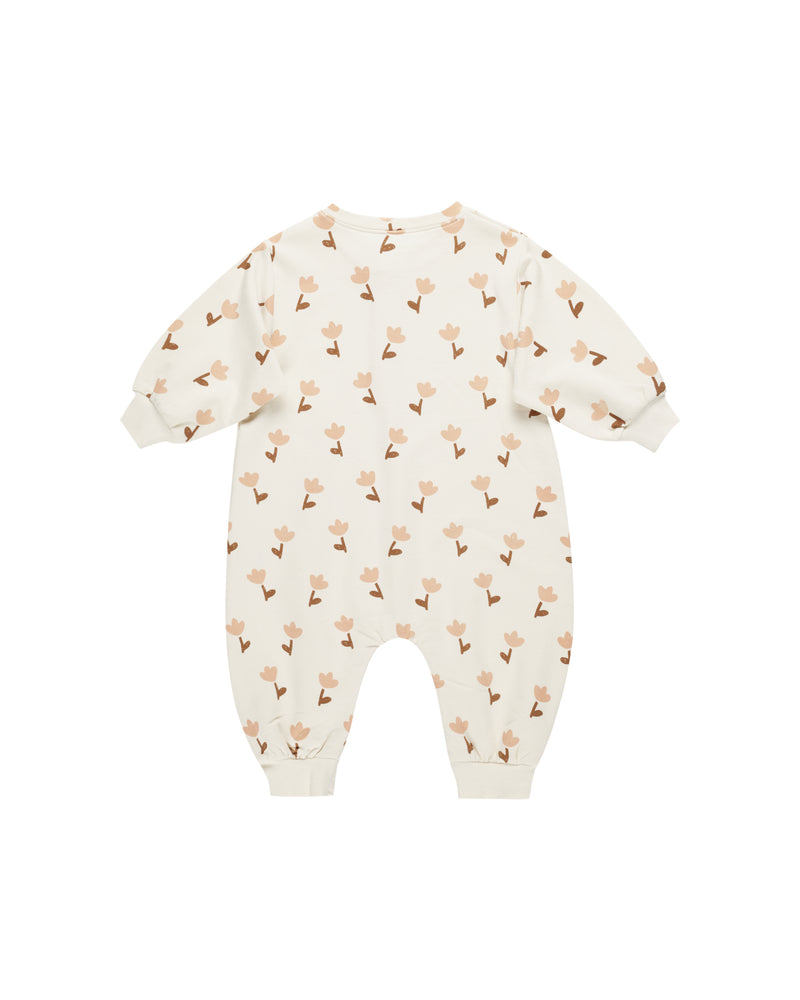 Quincy Mae RELAXED FLEECE JUMPSUIT TULIPS-IVORY