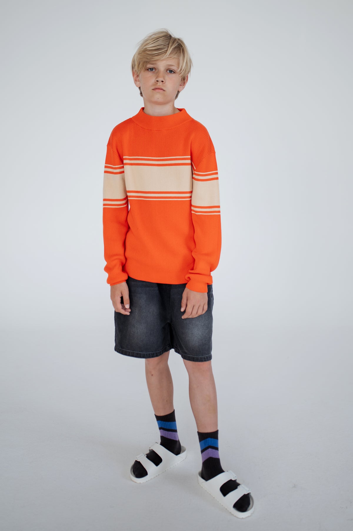 Repose AMS knit sweater - fiesta red sand stripe